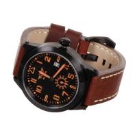 Montre flieger bracelet en cuir brun avec e tui