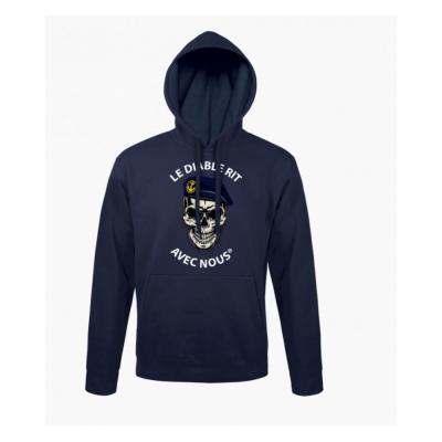 Sweat shirt diable rit avec nous beret bleu army design 