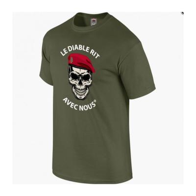 T shirt le diable rit avec nous beret rouge vert od